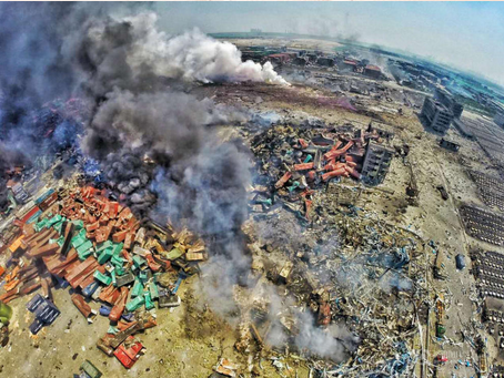 無人機航拍天津濱海新區爆炸事件現場